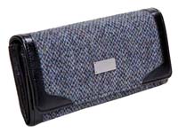 Harris Tweed long wallet purse blue fleck