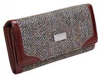 Harris Tweed long wallet purse brown/purple herringbone